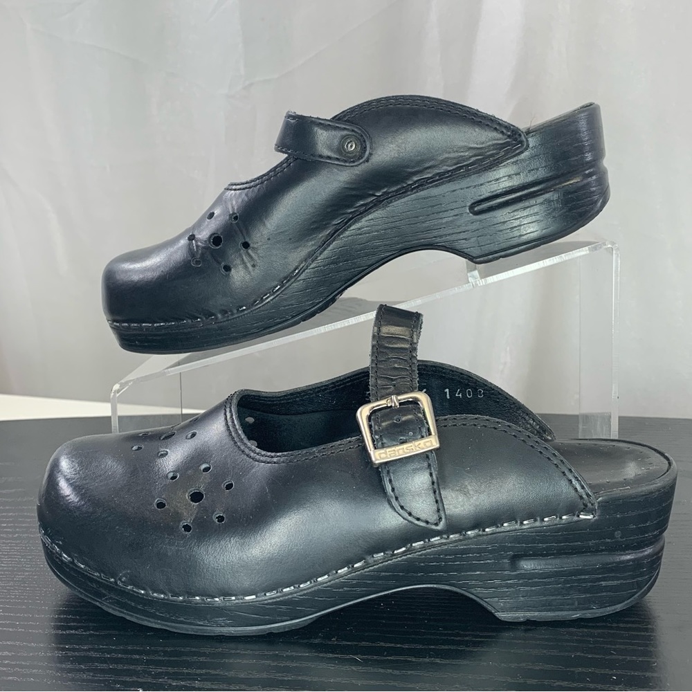 Dansko Black Leather Mary Jane Buckle Clog Sandal EU38 US7.5-8